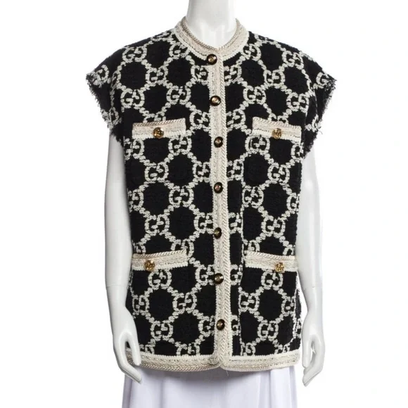 Gucci GG Logo Sweater Vest Coat Jacket Oversize  
Tweed Vest Black white - Picture 3 of 10